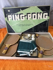 H•Vintage Antique Parker Brothers Ping Pong Table Tennis Complete Set W/Orig Box - Picture 1 of 11