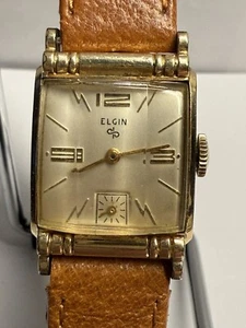 Vintage MINTY RUNNING ELGIN 673 Men's TANK manual winding watch 10K RGP 17J 22MM - Picture 1 of 23