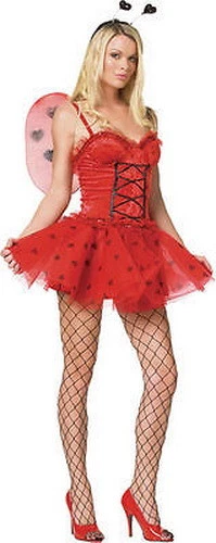 Ladybug Costume Sexy 3 Pc Red Velvet & Tulle Dress Wings & Bug Headpiece - Image 1 of 1