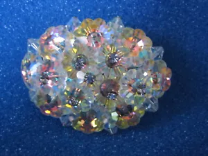 VINTAGE OVAL SHAPE MYSTIC CRYSTAL / RHINESTONE PIN BROOCH ~ UNSIGNED! - Picture 1 of 4