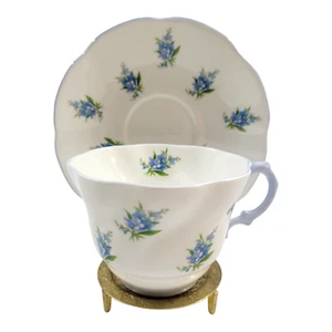 Vintage Rosina China Cup & Saucer Blue Floral on White Made In England - Picture 1 of 15