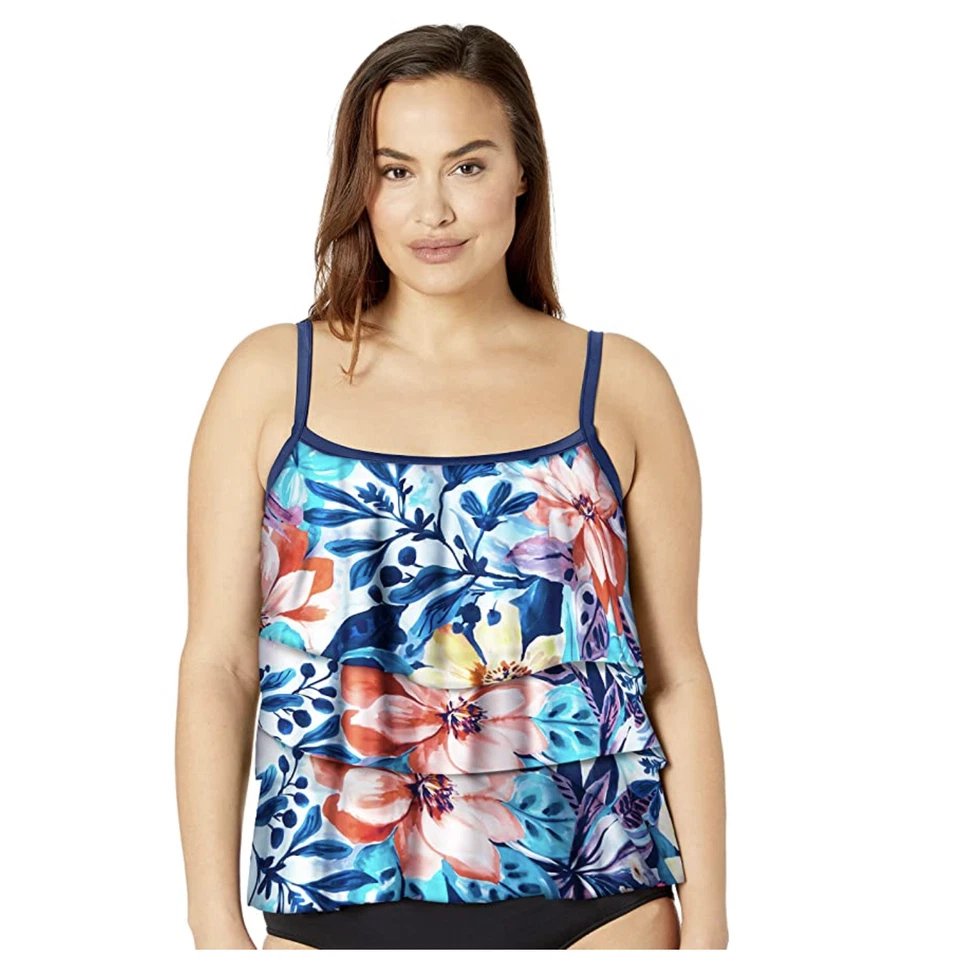Maxine Of Hollywood Women's size 10 Tiered Ruffle Tankini Swimsuit Top Floral - Image 1 of 4