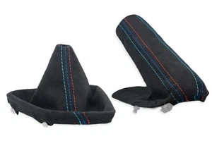 FOR BMW E81 E82 E87 E88 GEAR SHIFT + HANDBRAKE GAITER ALCANTARA STITCHING MPOWER - Picture 1 of 4