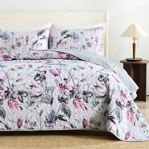 Floral Coverlet Bedspread Set Queen King Size Quilted Patchwork Bed Pillowcase - Picture 1 of 12