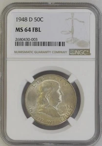 NGC MS64FBL 1948-D Franklin Half Dollar - Full Bell Line 50c Silver - 003 - Picture 1 of 2