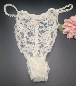 VTG M/L Victorias Secret 80’s 90’s T String G String Thong Panties Beaded Lace - Picture 1 of 17