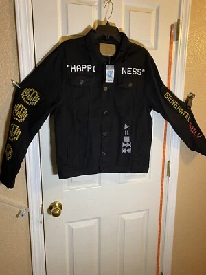 Rue21 Hombres Mediano Denim Jean Estilo Motociclista Chaqueta Ropa de Calle Botón Adulto Invierno Foto 1 de 4