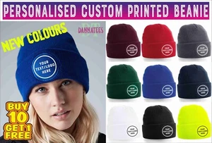 Custom Personalised Printed Beanie Thinsulate Round Patch Hat Name Logo Winter - Picture 1 of 20