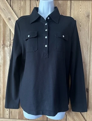 NUEVO CON ETIQUETAS BROOKS BROTHERS Polo Mujer Negro Manga Larga Bolsillos Jersey Talla XL Foto 1 de 4