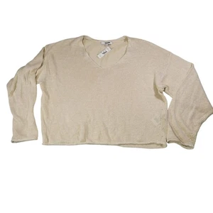 Madewell Damen beige Leinen leichter Strickpullover V-Ausschnitt Pullover Gr. XS - Bild 1 von 8