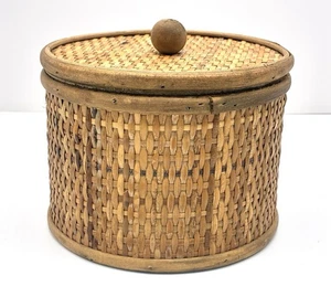 Rattan & Holz Runde Deko Box mit Deckel Bohemian Beachy Tropical Aufbewahrung - Bild 1 von 7