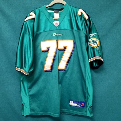 Camiseta larga para hombre Reebok NFL Miami Dolphins bordada #77 Jake talla 54 Foto 1 de 4