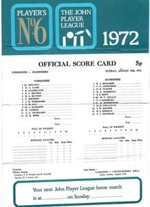 YORKSHIRE V HAMPSHIRE ~ CRICKET SCORECARD ~ 13 AUGUST 1972 - Picture 1 of 1