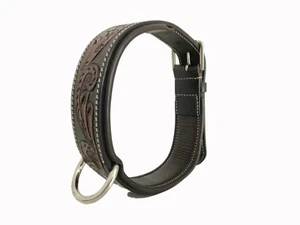 Shwaan Leather Dog Collar Genuine Tooled  Floral Pattern Small - Picture 1 of 15
