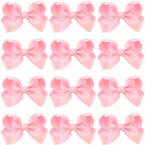 12 PCS 3" Pink Grosgrain Hair Bows for Girls Solid Color Hair Clips DIY - Picture 1 of 7