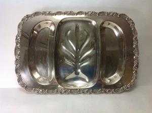 Oneida USA Silver Plate Footed MEAT TRAY Fancy Rose Bud Foliage Trim - Picture 1 of 12