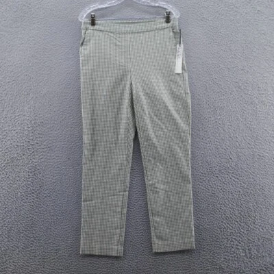 Pantalón Nicole Miller Mujer Tobillo Recto 6 Verde Blanco Cuadros Guinga NUEVO Foto 1 de 4