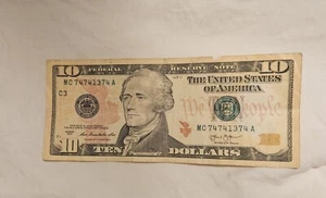 Rare Serial Number 10 Dollar Bill 2013 Serial Number Includes 3-74s - Picture 1 of 2
