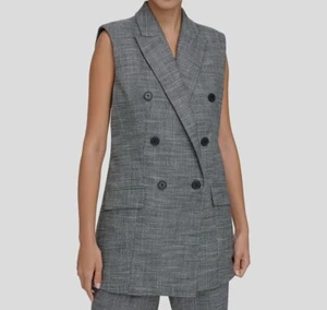 Calvin Klein Women's Gray Double-Breasted Button Long Vest Size 4 - Picture 1 of 2