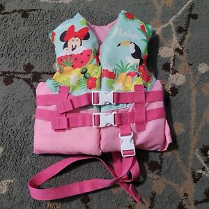 Disney Minnie Mouse Pink Aloha Life Vest For Girls Child Weight 30-50 Lbs