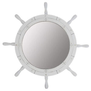 Nagina Santorini Nautical Distressed Ship Wheel Mirror, 30", White (Open Box)