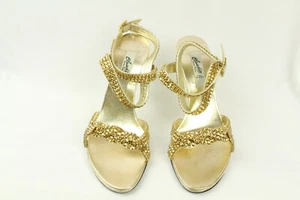 Women's Claudio Milano Leather Shoes Gold Crystal Size 41 Italy (US 10.5) $420 - Picture 1 of 8