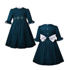 Toddler Girls Green Smocked Embroidery Dress Formal Party Ball Gown 2-12 Years