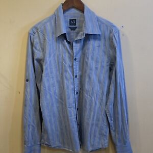 Armani Exchange Italian Fabric Dress Shirt Blue Gray Stripped Men's Large.   A22