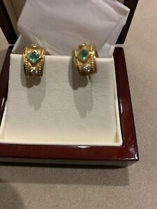 18kyg Ethruscan Emerald & Diamond Huggy Earrings 10.3gms