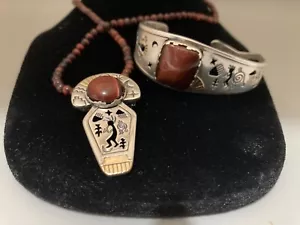 Relios-Roderick Tenorio SS/14K Rote Tiger Auge Stein Pin-Anhänger Armband Set - Bild 1 von 12