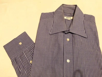 170- CAMISA A RAYAS AZUL ALGODÓN SEDOSO CLARO GIORGIO ARMANI MANI - 15/32-33 Foto 1 de 2