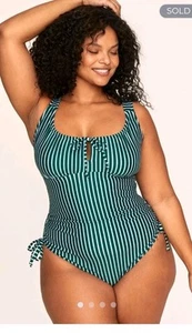 Adore Me Swimsuit Natasha Contour 1 Piece Green Striped Print Women's Size 4X - Picture 1 of 12