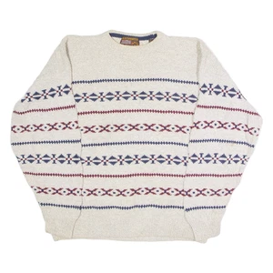 Vintage AUTHENTIC ISSUE Mens Patterned Jumper Grey Striped Crew Neck 90s XL - Picture 1 of 6