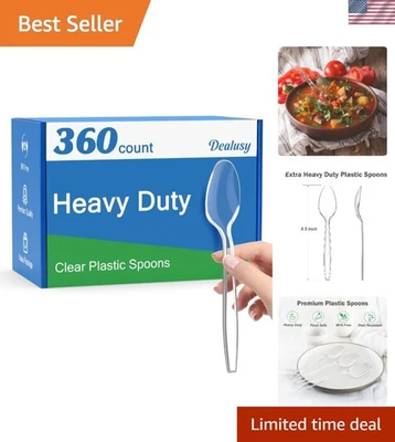 Disposable Plastic Spoons 360 Count Clear Heavy Duty BPA-Free Hot Cold Use - Image 1 of 4