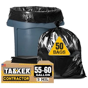 55-60 Gallon Trash Bags 3 Mil Black Contractor Garbage Bags ValuePack 50 Bags... - Picture 1 of 9
