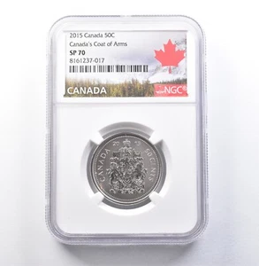 2015 Canada 50 Cents Coat Of Arms SP70 NGC *5926 - Picture 1 of 3