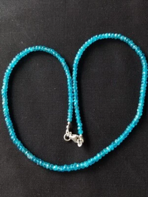 AA++ Blue Neon Apatite Faceted Rondelle Gemstone Beads Necklaces 24'' Women Gift - Image 1 of 4
