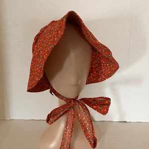 Primitive Vintage Red Floral Homespun Bonnet Little House on The Prairie Style - Picture 1 of 8
