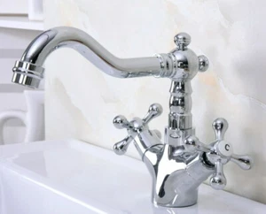 Polished Chrome Dcek Mounted Kitchen Faucet Cross Handle Sink Mixer Taps Qnf918 - Picture 1 of 7