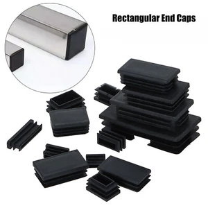 Rectangular End Caps Plastic Inserts Blanking Ribbed Rectangle Plugs Black 10pcs - Foto 1 di 6