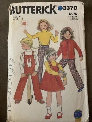 CHILDS GIRLS BUTTERICK 3370 Sewing Pattern OVERALLS DRESS PANTS SIZE 3 Uncut FF - Image 1 of 2