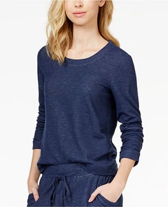 Alfani Womens Ruched-Sleeve Pajama Top Navy Double Knit SM - Picture 1 of 1