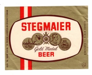 MEDALLA DE ORO STEGMAIER Wilkes-Barre PA Vintage 12 onzas Etiqueta de Botella de Cerveza - Imagen 1 de 2