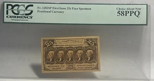 Fr. 1282SP First Issue 25c Fractional Currency PCGS 58 PPQ FACE SPECIMEN - Picture 1 of 24