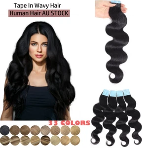 Wavy Tape-in Invisible Hair Extensions Remy Human Hair Extensions AU 18" 22" - Picture 1 of 68