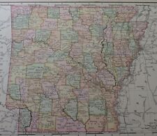 Arkansas 1895 Color 10 1/2 x 14 Map / Rand McNally Atlas 