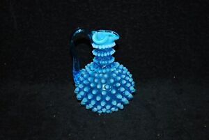 BEAUTIFUL VICTORIAN HOBBS EAPG BLUE OPALESCENT HOBNAIL GLASS CRUET 1880'S #2