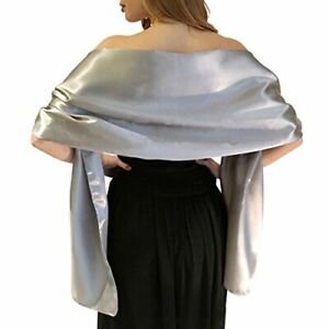 (Light Silver, 95"x26") Satin Shawls and Wraps for Evening Dresses Bridal Party