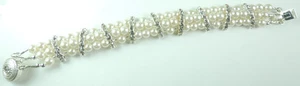 BRIDAL Handmade 3 Row Pearl Bracelet with Rhinestones Wedding Bridesmaid - Picture 1 of 3