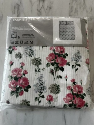 IKEA EMMIE SOT Duvet Set Queen Full New Rare Floral Stripes W Shams 🌸New🌸 - Image 1 of 4